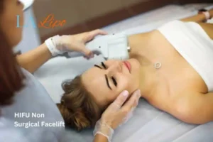 Woman having Hi-Fu to reduce wrinkles Merton.