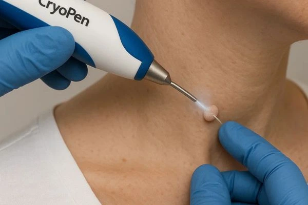 Person receiving Cryotherapy skin tag removal Merton