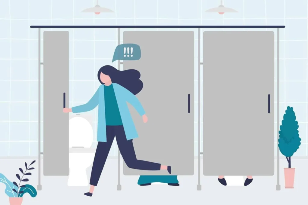 graphic of Urine incontinence Merton woman running to the toilet.